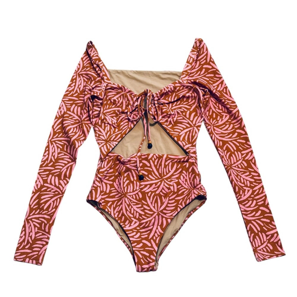 CALA DE LA CRUZ**Women Long Sleeve One-Piece Swimsuit**Pink/Brown***Small $348